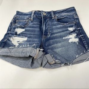 American Eagle Womens Hi Rise Shortie Shorts Size 4 Distressed Stretch #0398